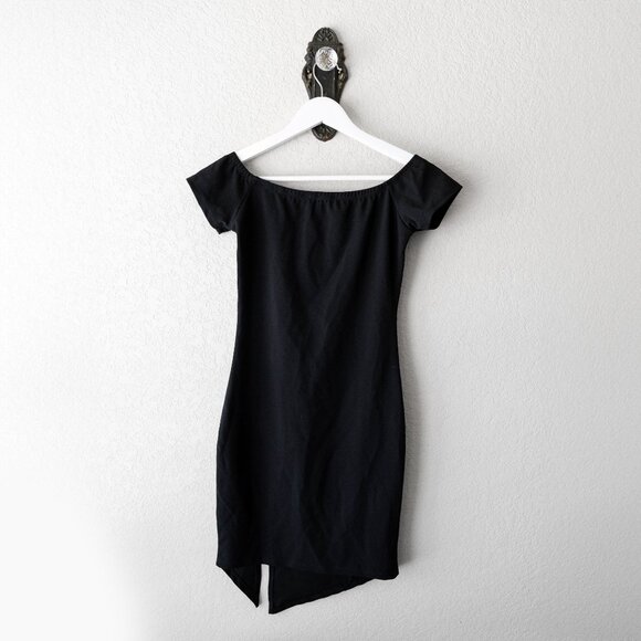 Maru Dress Sz S Black Floral Roses Embroidered Cap Sleeve Asymmetric Front Slit - Picture 6 of 7